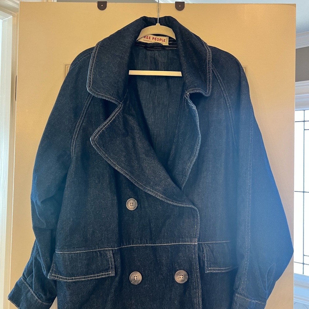 Free People Double-Breasted Dark Denim Jacket